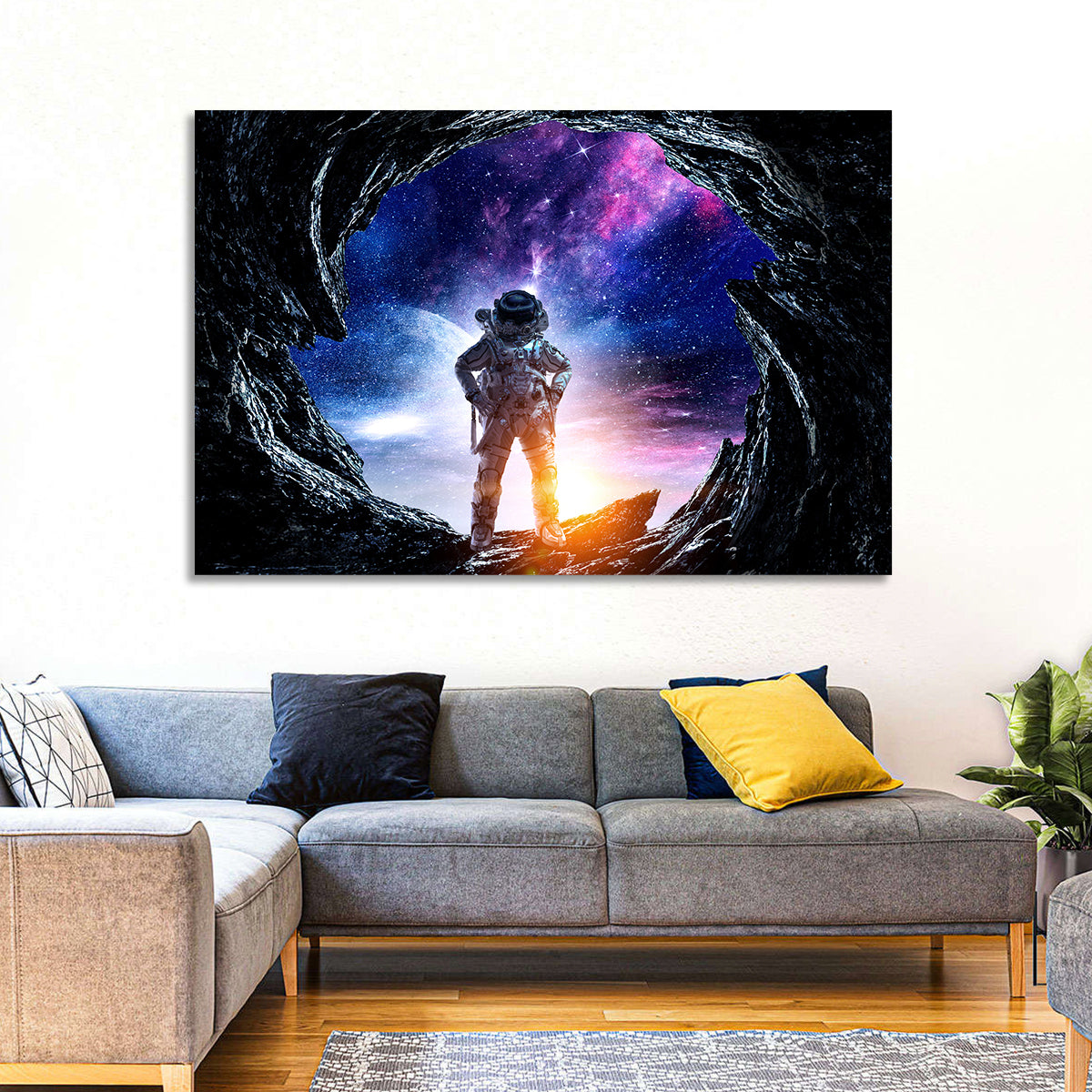 Astronaut at Alien Planet Cave Wall Art