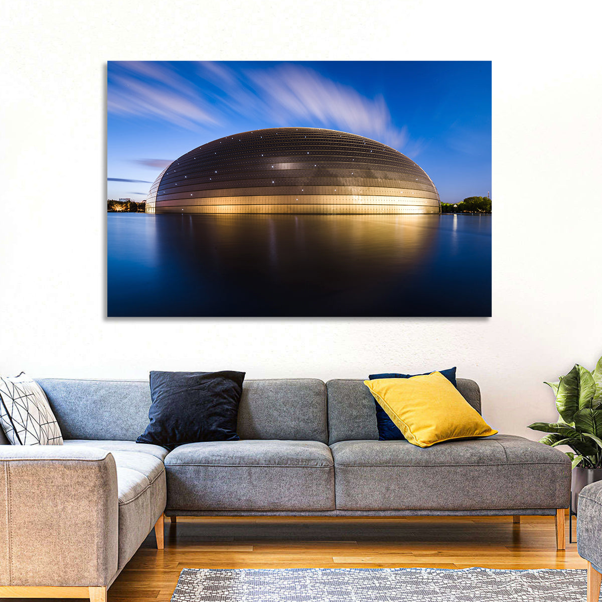 Beijing Giant Egg Dome Wall Art in a room, landscape
