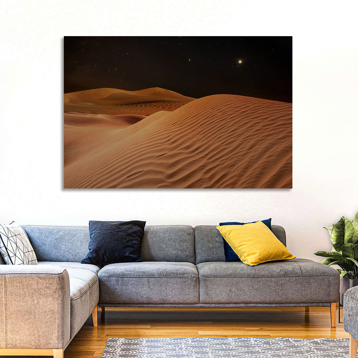 Starry Desert Night Wall Art in a room, landscape