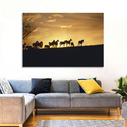 Mustang Silhouettes at Sunset Wall Art