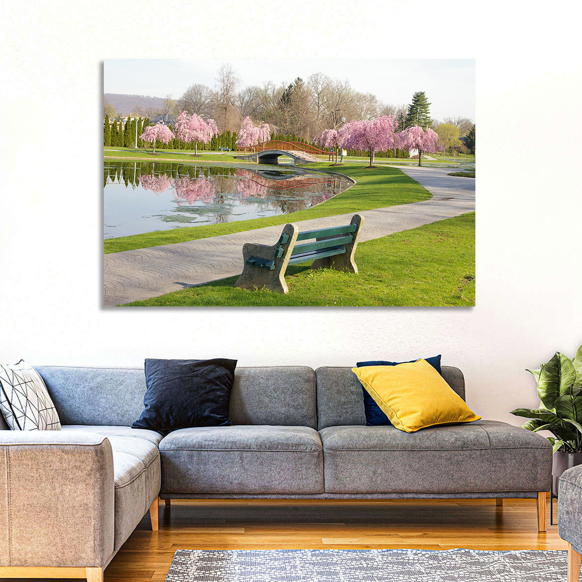 Harrisburg Park Cherry Blossoms Wall Art in a room, landscape