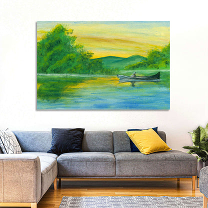 Rowboat on Serene Lake Watercolor Wall Art