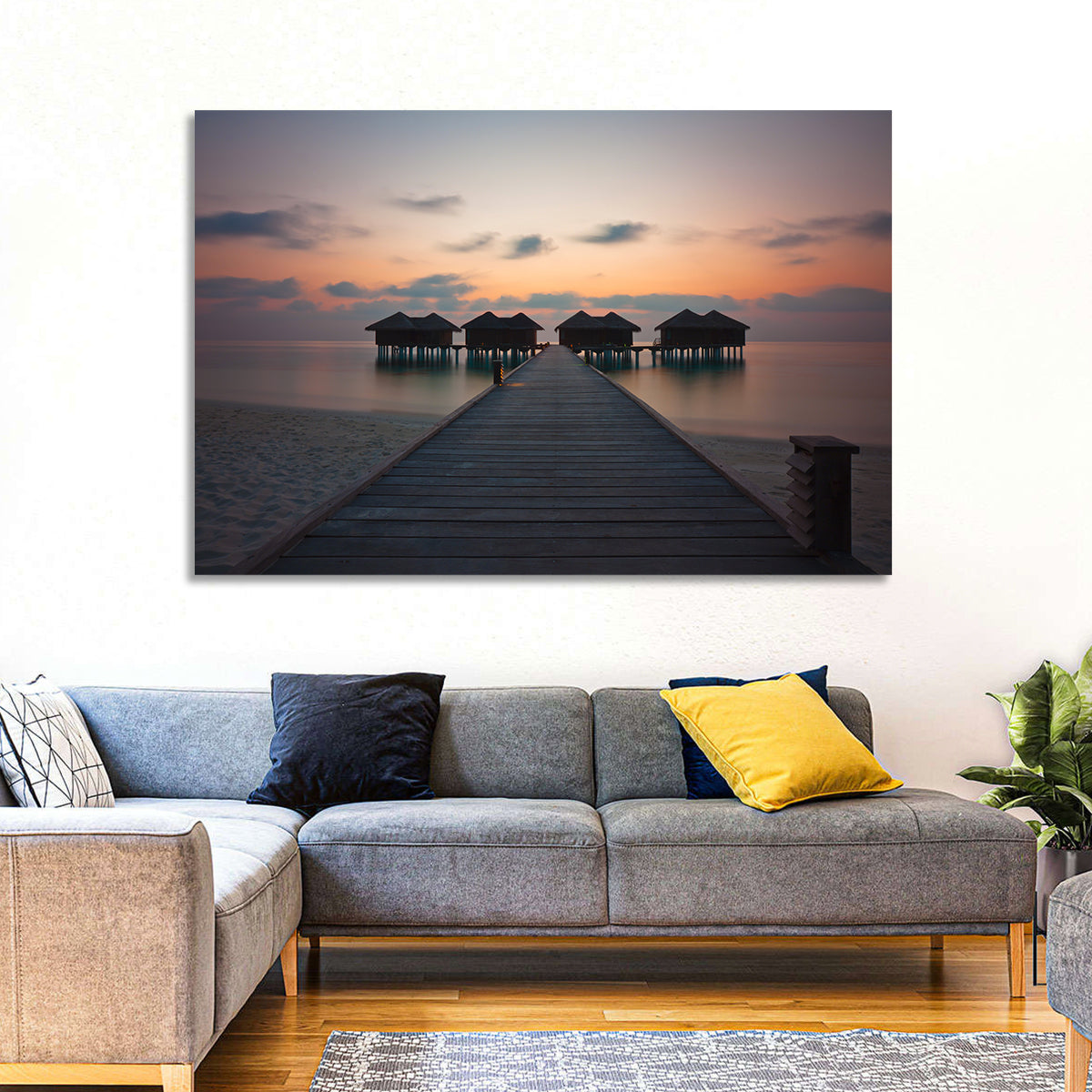 Overwater Bungalows at Sunset Wall Art