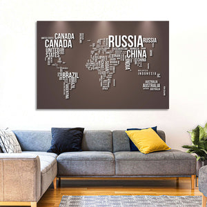 Text Based World Map Wall Art