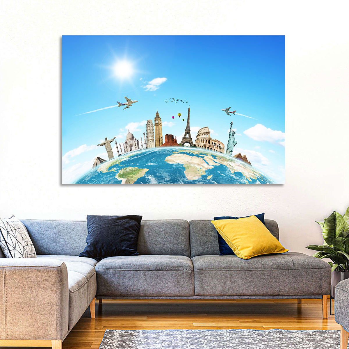 World Monuments Montage Wall Art in a room, landscape