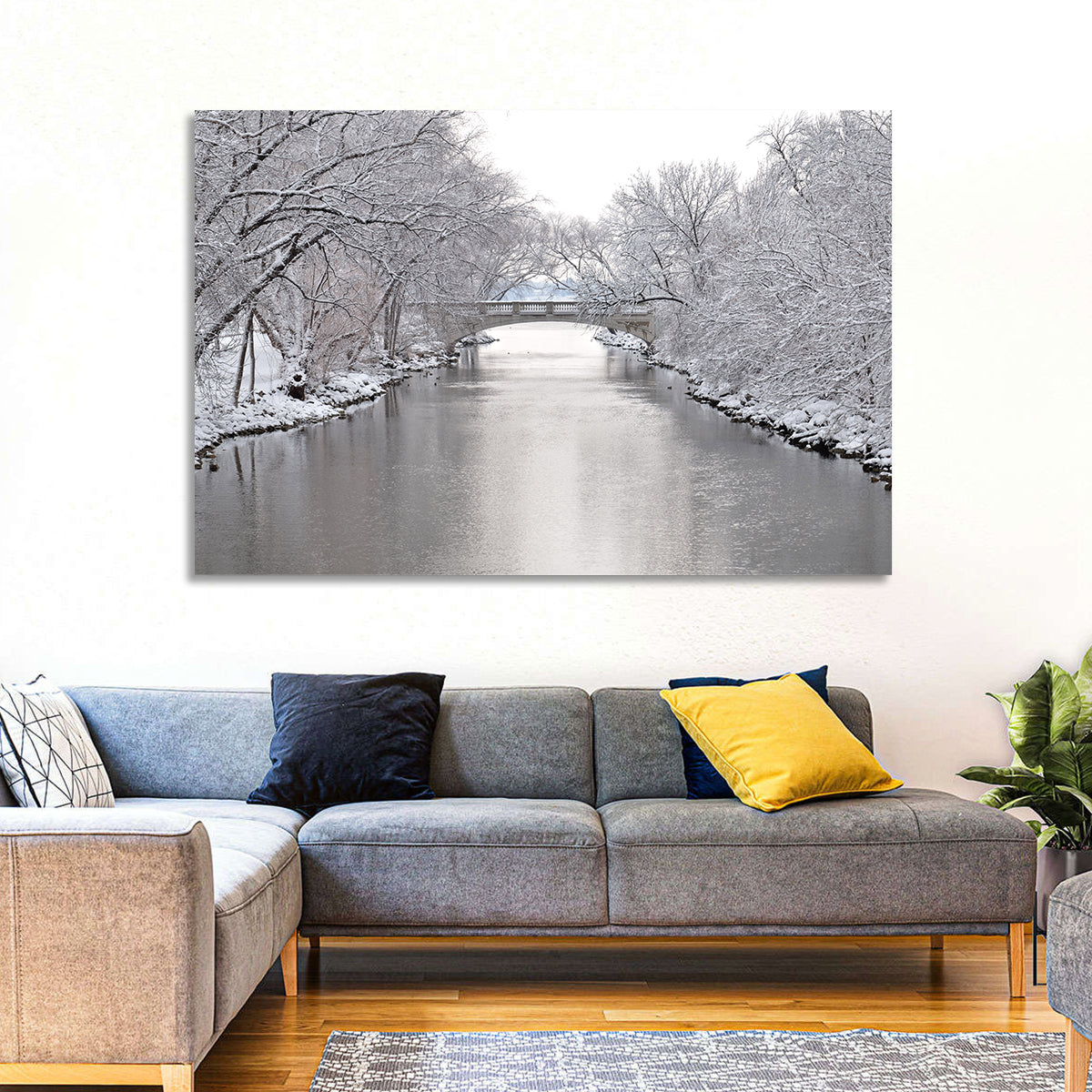Yahara River Winter Stone Bridge Wall Art