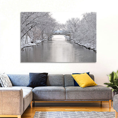 Yahara River Winter Stone Bridge Wall Art