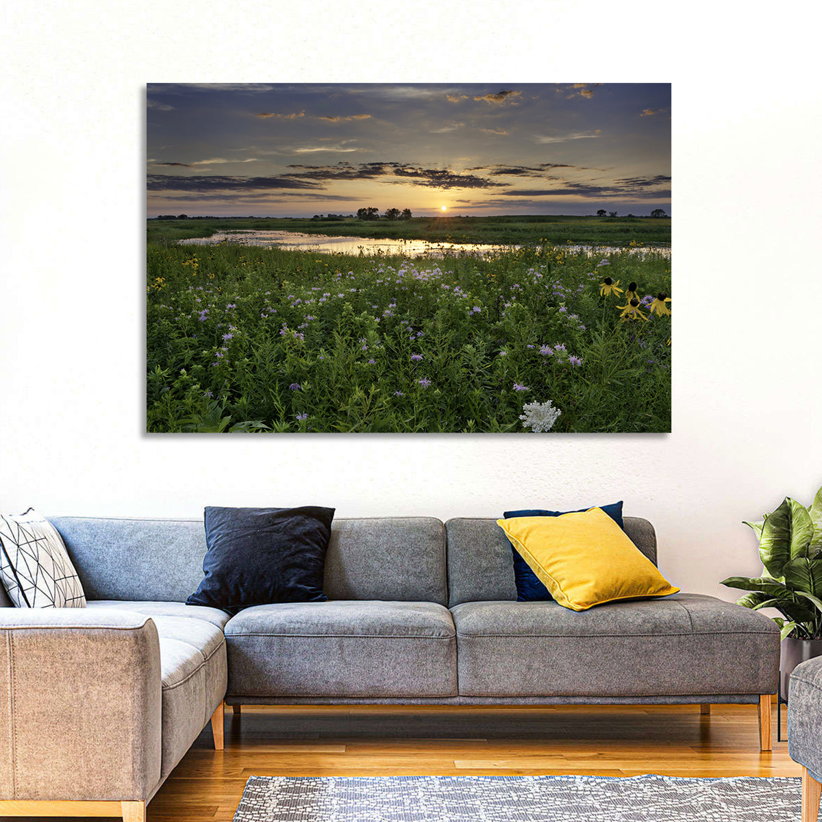 Illinois Fields Sunset Wall Art in a room, landscape