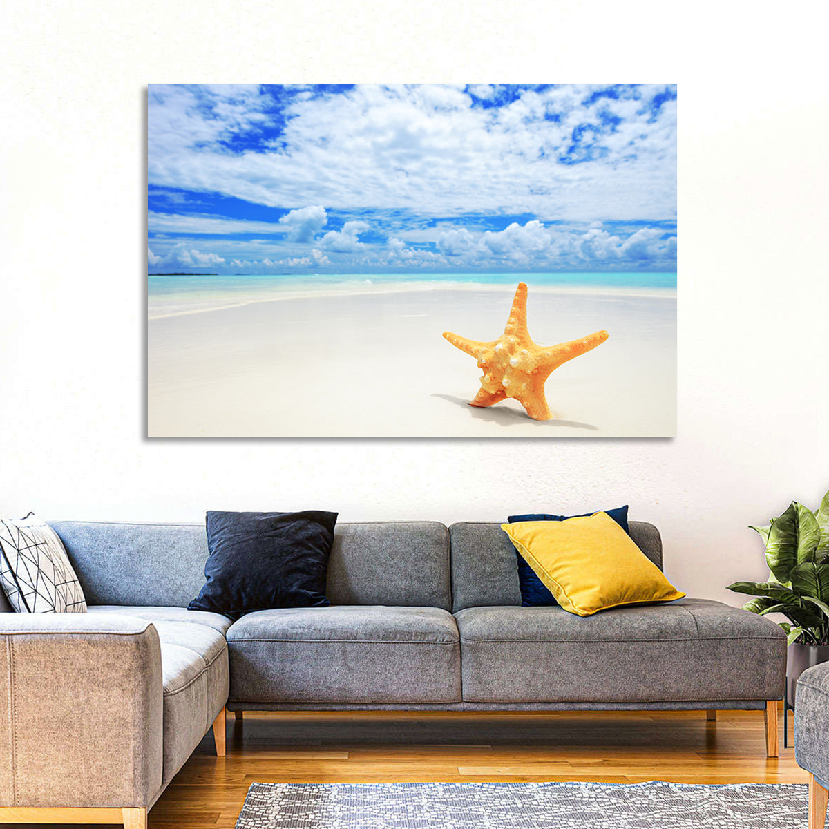 Minimalist Yellow Starfish on Turquoise Shore Wall Art