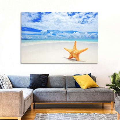 Minimalist Yellow Starfish on Turquoise Shore Wall Art