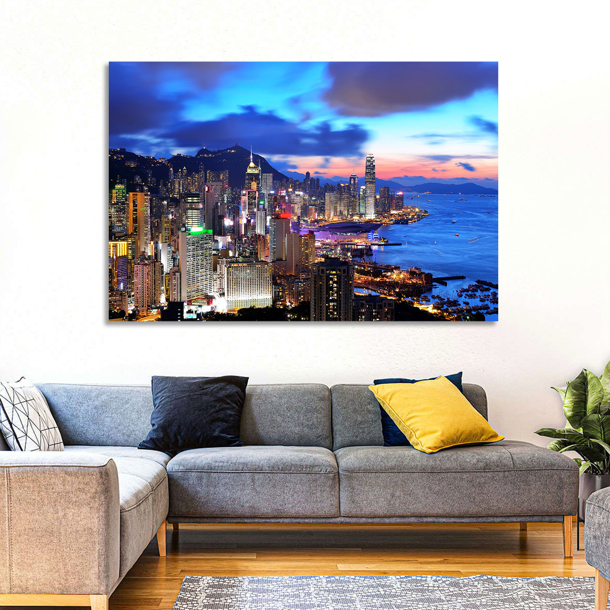 Victoria Harbour Skyline, Hong Kong Wall Art in a room, landscape