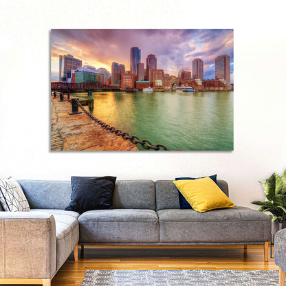 Boston Harbor Skyline at Sunset Wall Art