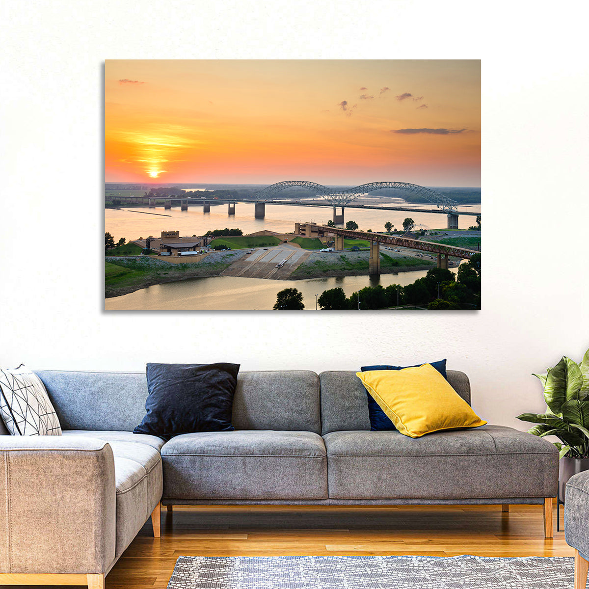 Hernando De Soto Bridge at Sunset Wall Art in a room, landscape