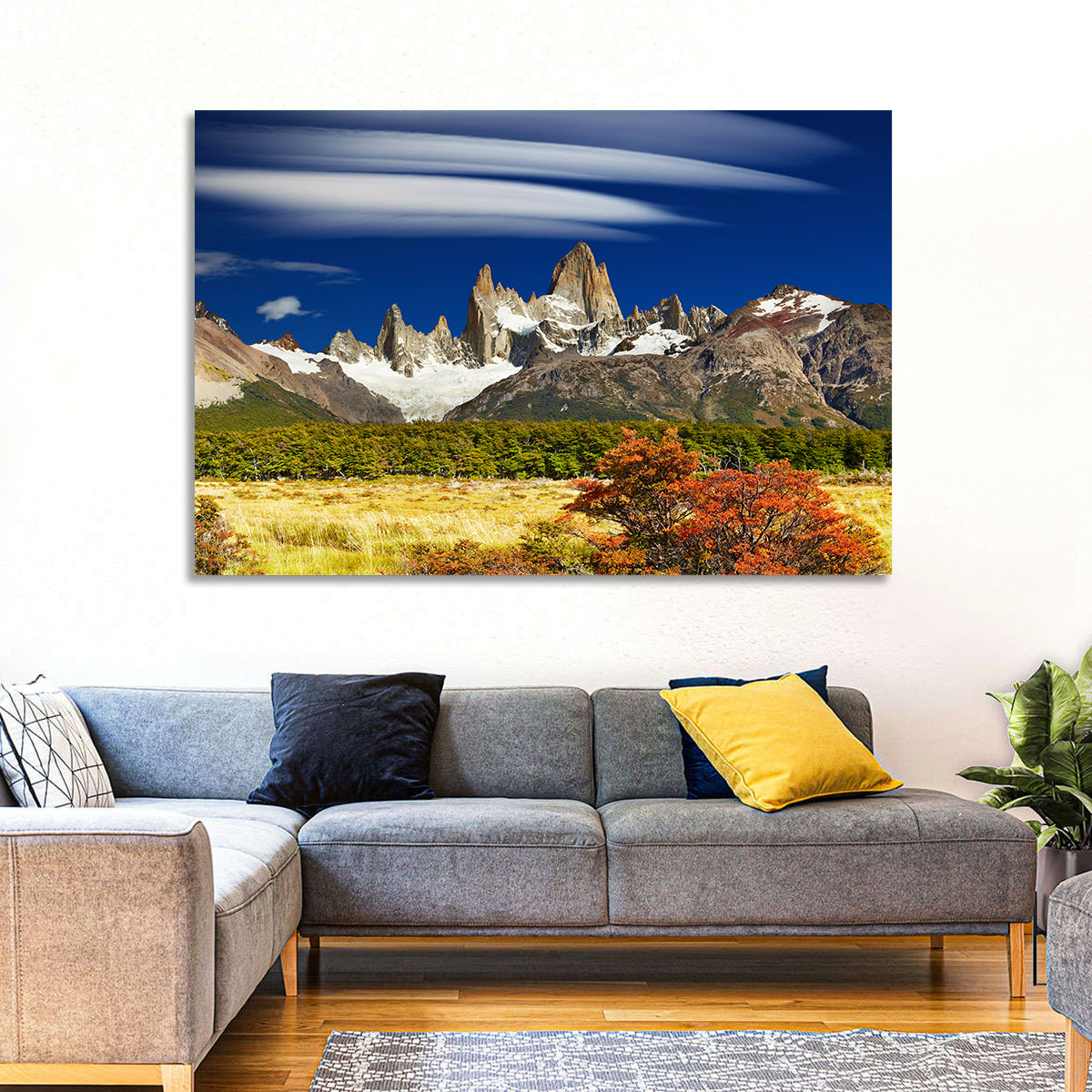 Fitz Roy Peaks, El Chaltén Wall Art in a room, landscape