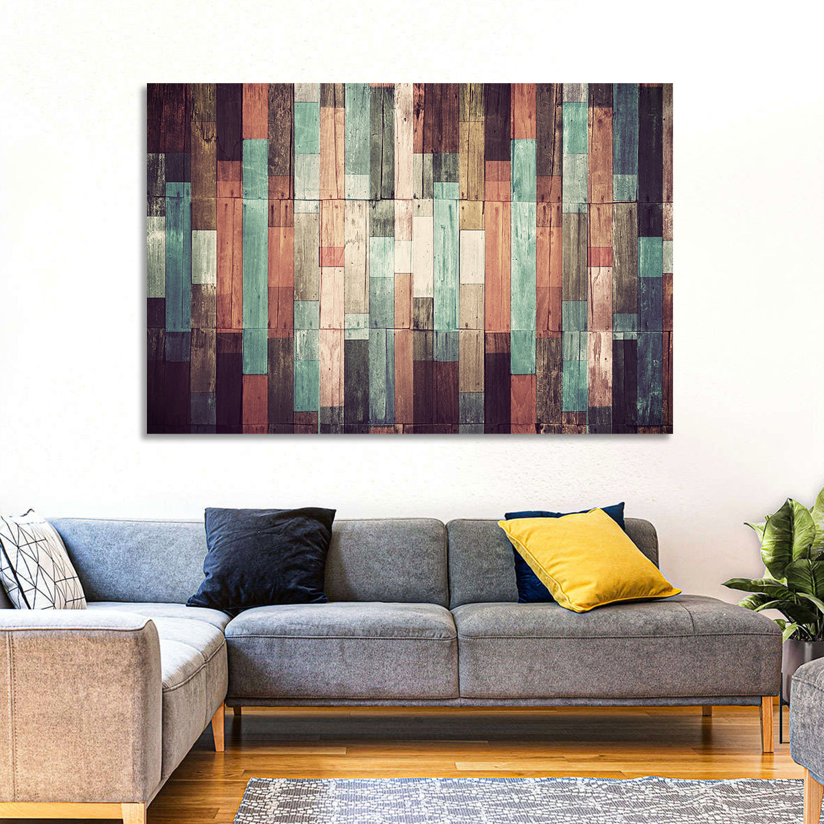 Sound Waves Wood Planks Wall Art in a room, landscape
