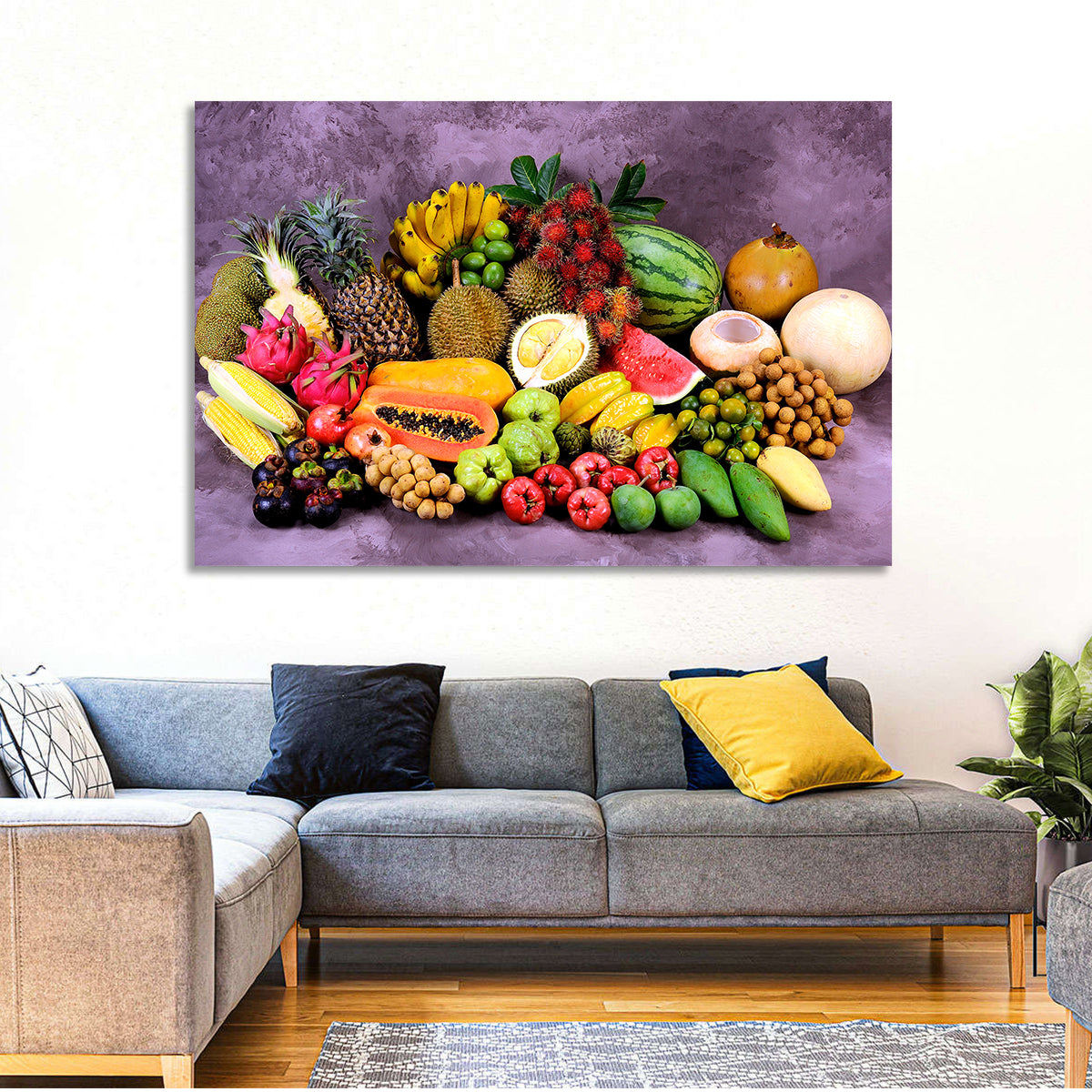 Tropical Fruit Still Life Wall Art in a room, landscape