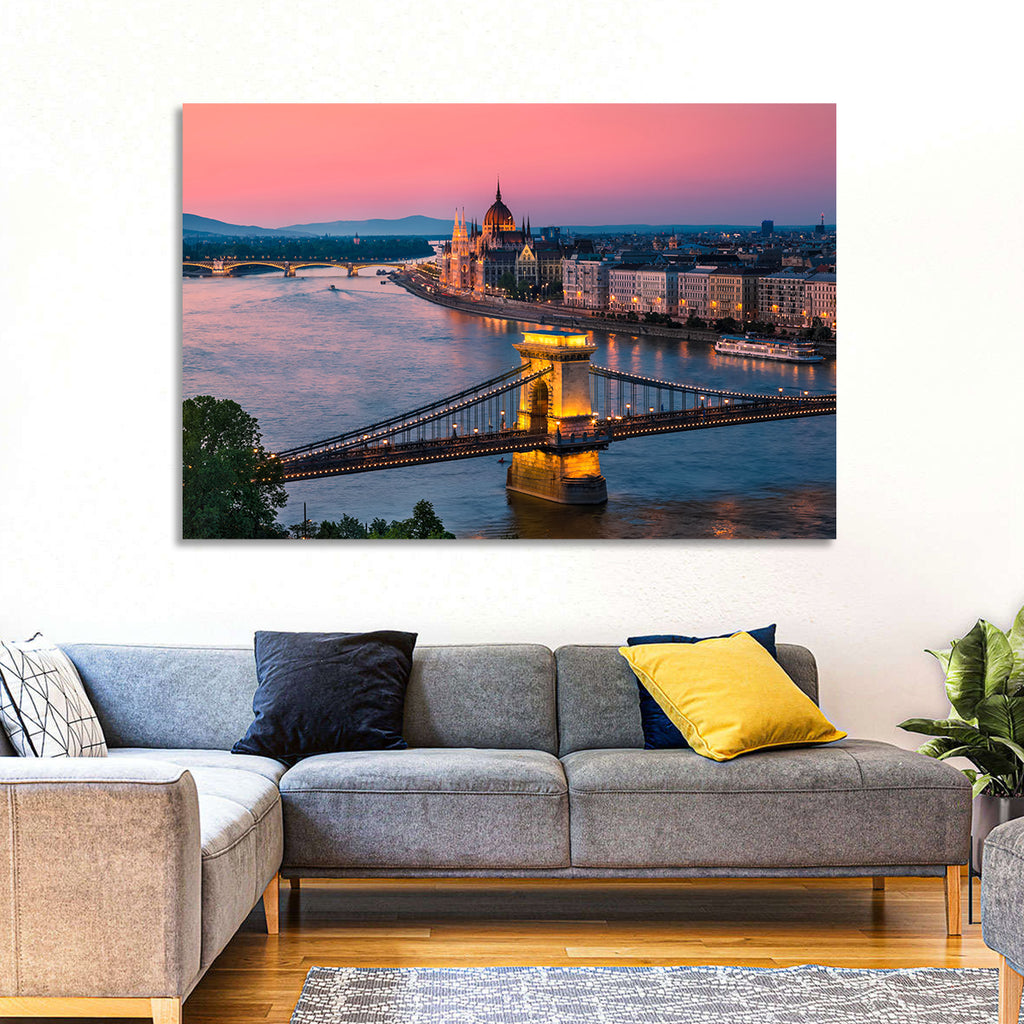 Budapest Chain Bridge at Twilight Wall Art