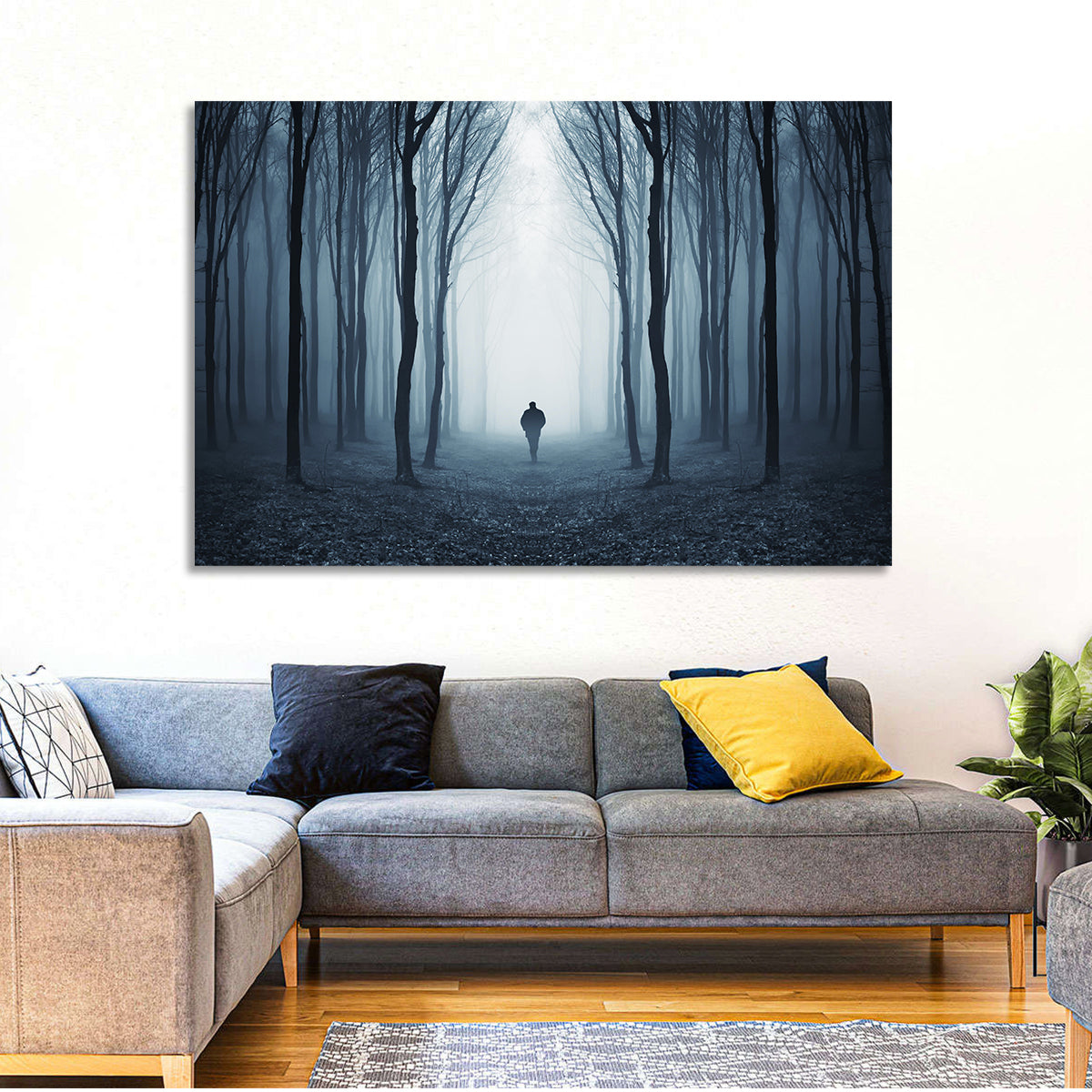Lone Figure in Misty Forest Wall Art