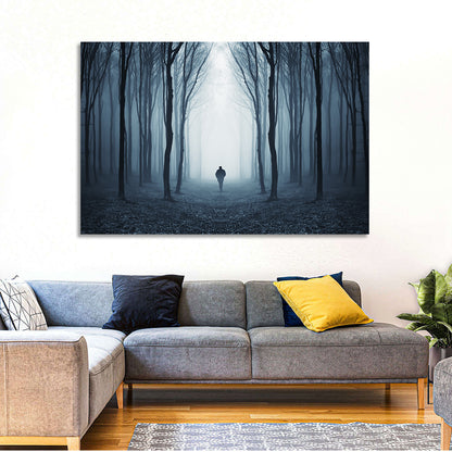 Lone Figure in Misty Forest Wall Art