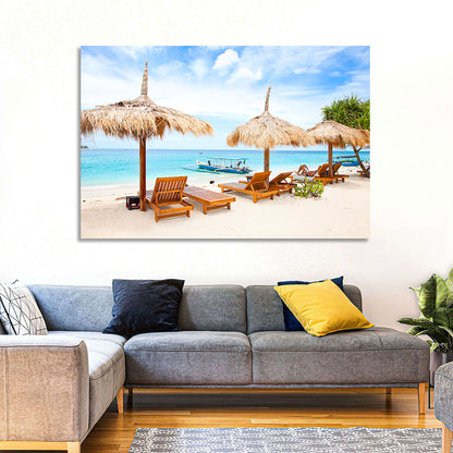 Gili Meno Beach with Thatched Umbrellas Wall Art