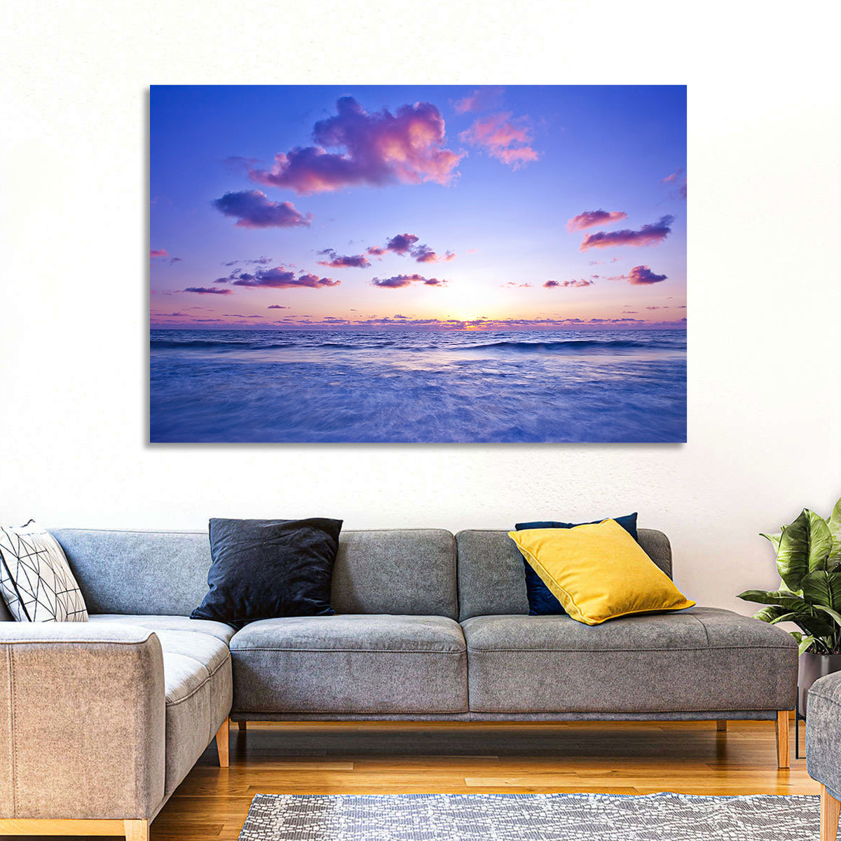 Mediterranean Sunset Wall Art in a room, landscape