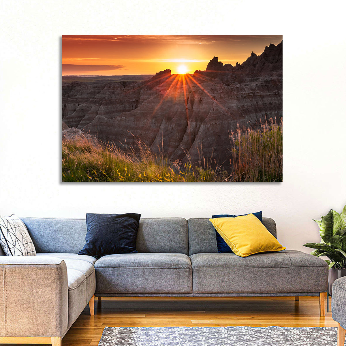Badlands National Park Sunset Wall Art in a room, landscape