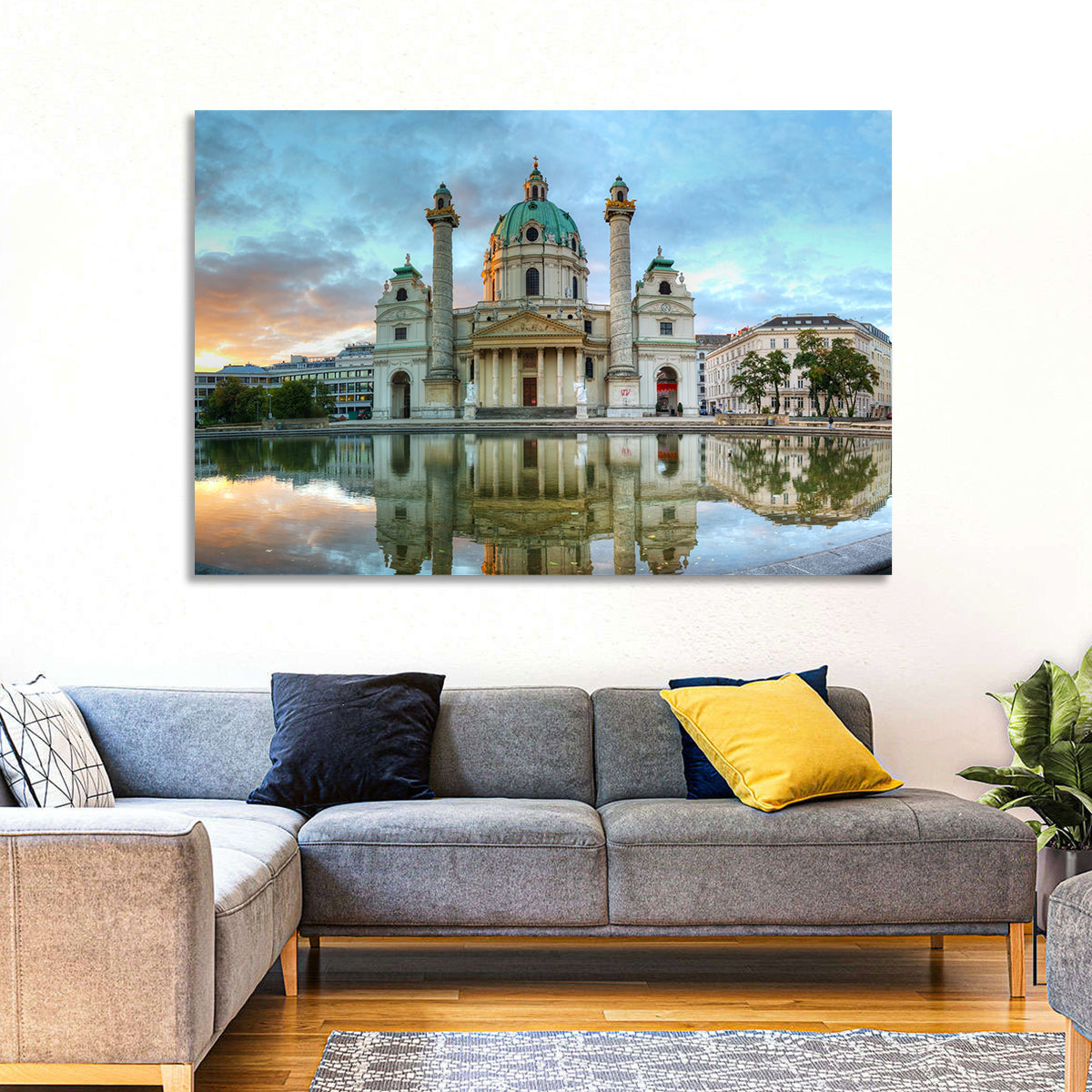 Karlskirche at Golden Hour Wall Art in a room, landscape