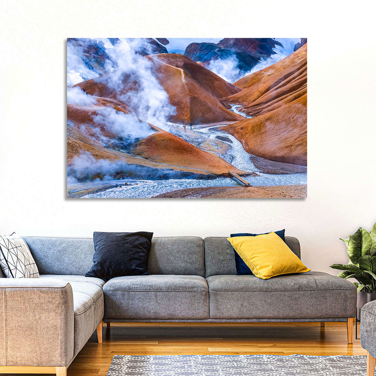 Geothermal Valley with Footbridge Wall Art in a room, landscape