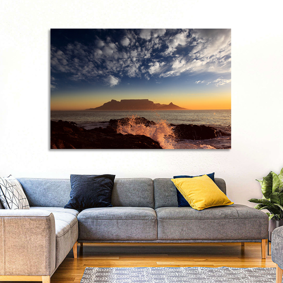 Table Mountain Sunset Silhouette Wall Art in a room, landscape