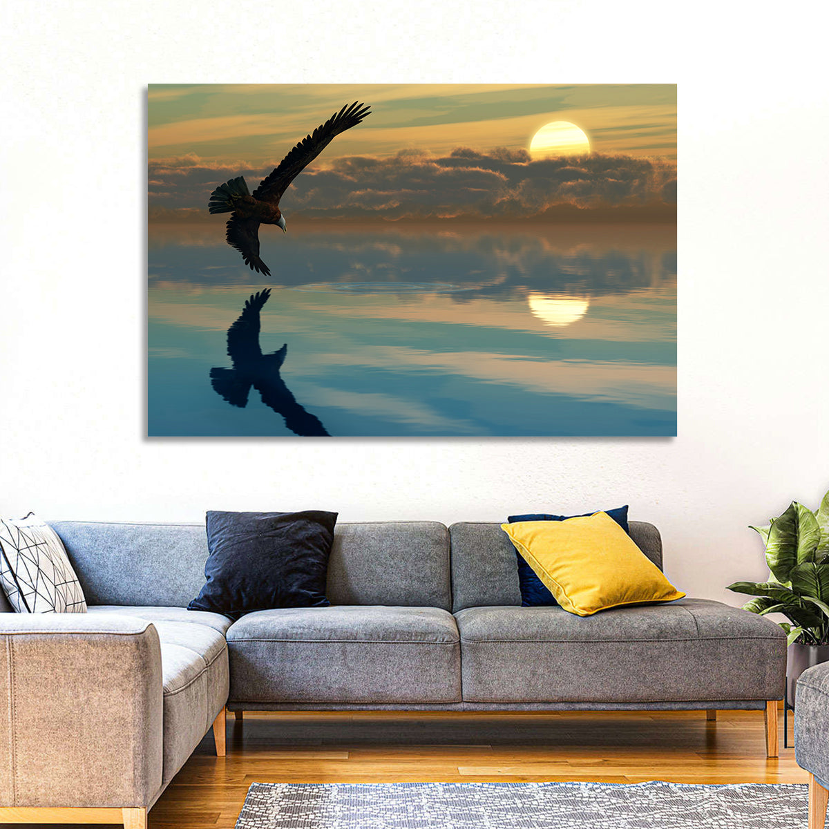 Bald Eagle Sunset Reflection Wall Art