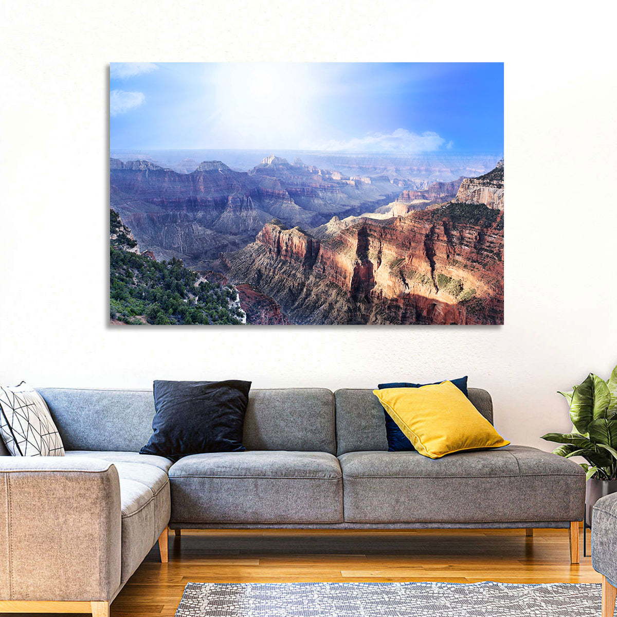 Grand Canyon Sunlit Vista Wall Art in a room, landscape