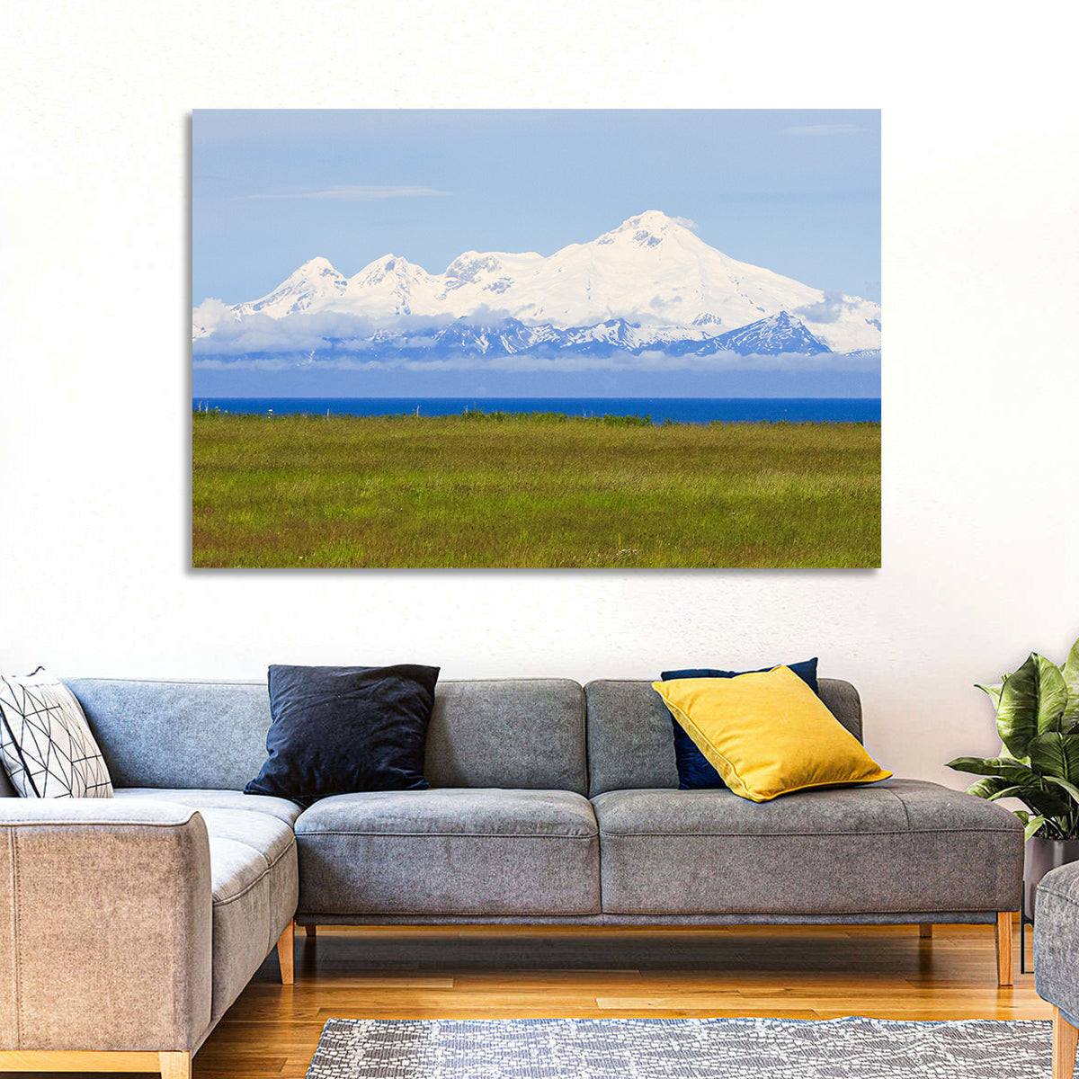 Mount Iliamna Volcano Wall Art in a room, landscape