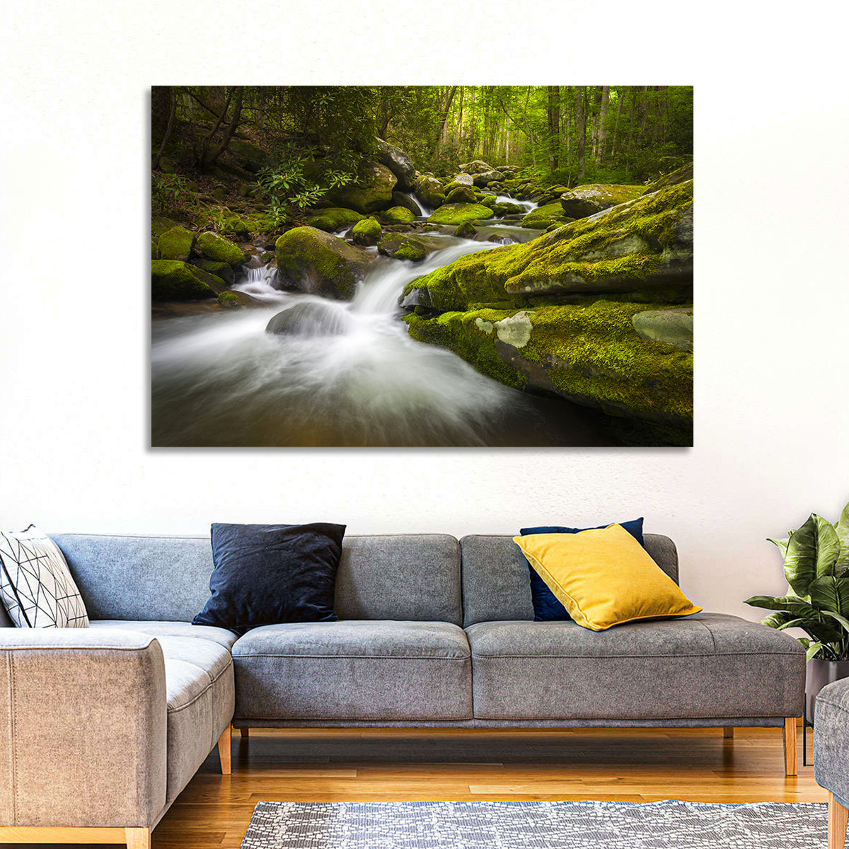 Gatlinburg Park Stream Wall Art in a room, landscape