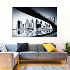 Brooklyn Bridge Low Angle Skyline Reflection Wall Art