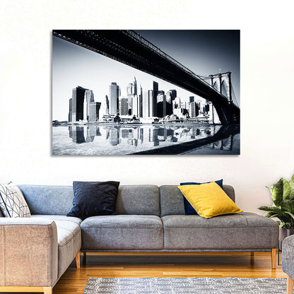Brooklyn Bridge Low Angle Skyline Reflection Wall Art