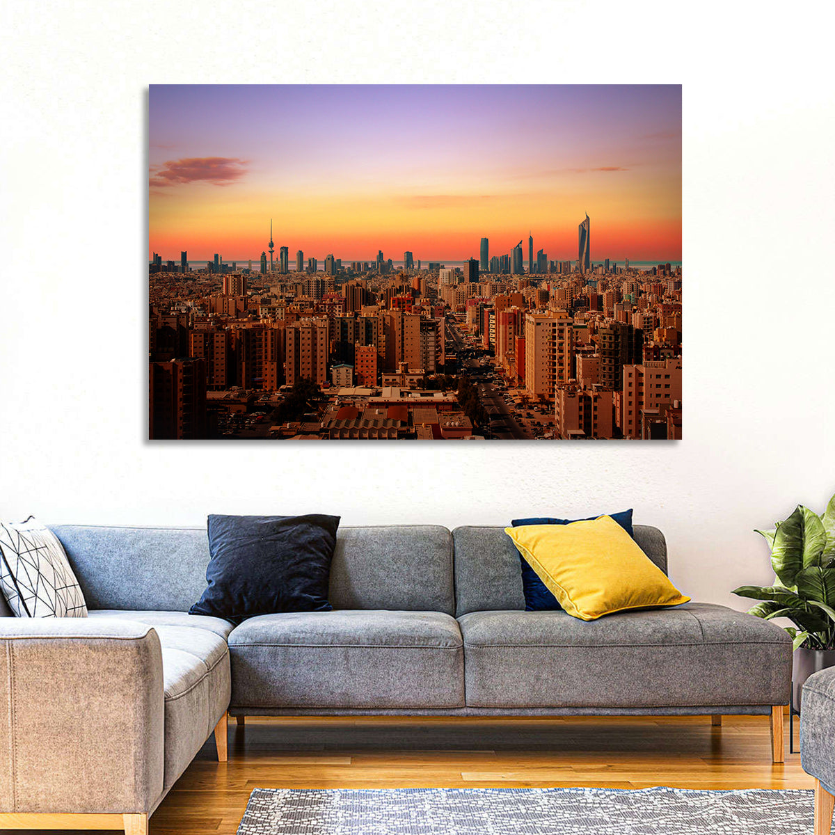 Kuwait City Skyline at Dusk Wall Art in a room, landscape