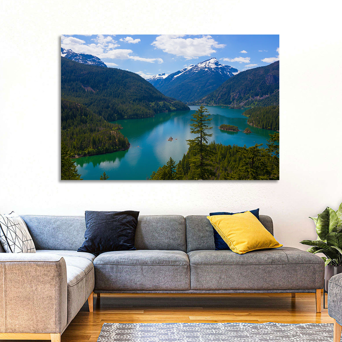 Diablo Lake Reflections Wall Art in a room, landscape