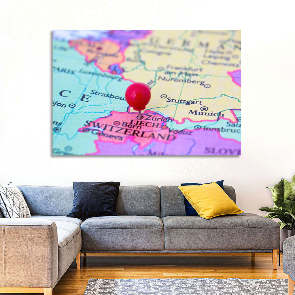 Zurich Map with Red Pin Wall Art