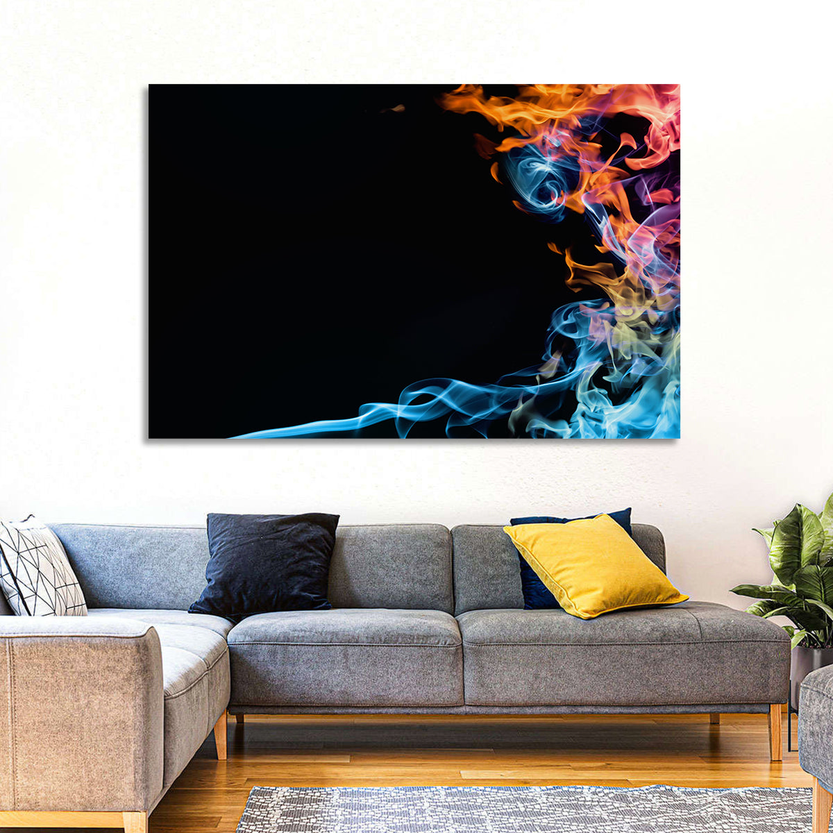 Glowing Flame Abstract Wall Art in a room, landscape