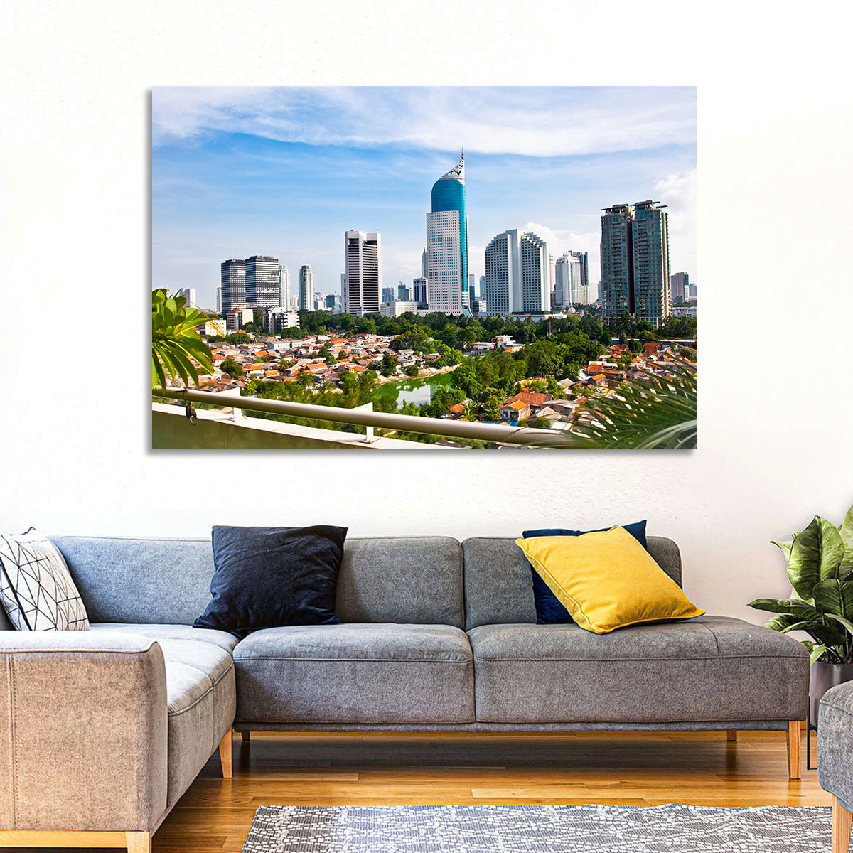 Jakarta Skyline with Wisma 46 Wall Art in a room, landscape