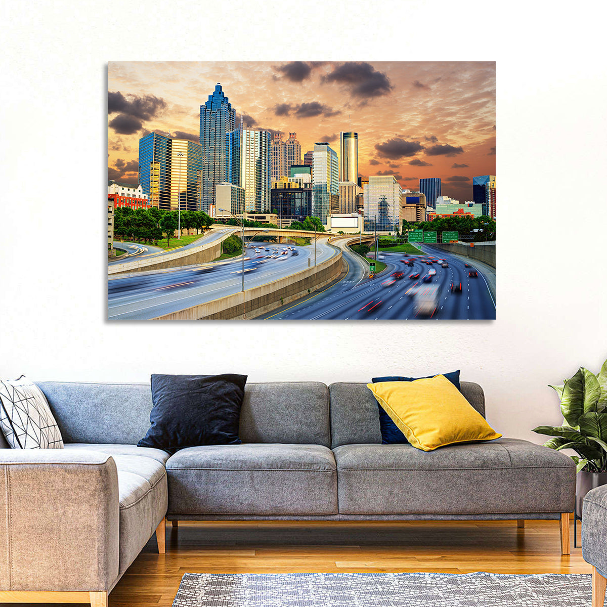 Atlanta Downtown Skyline Wall Art in a room, landscape