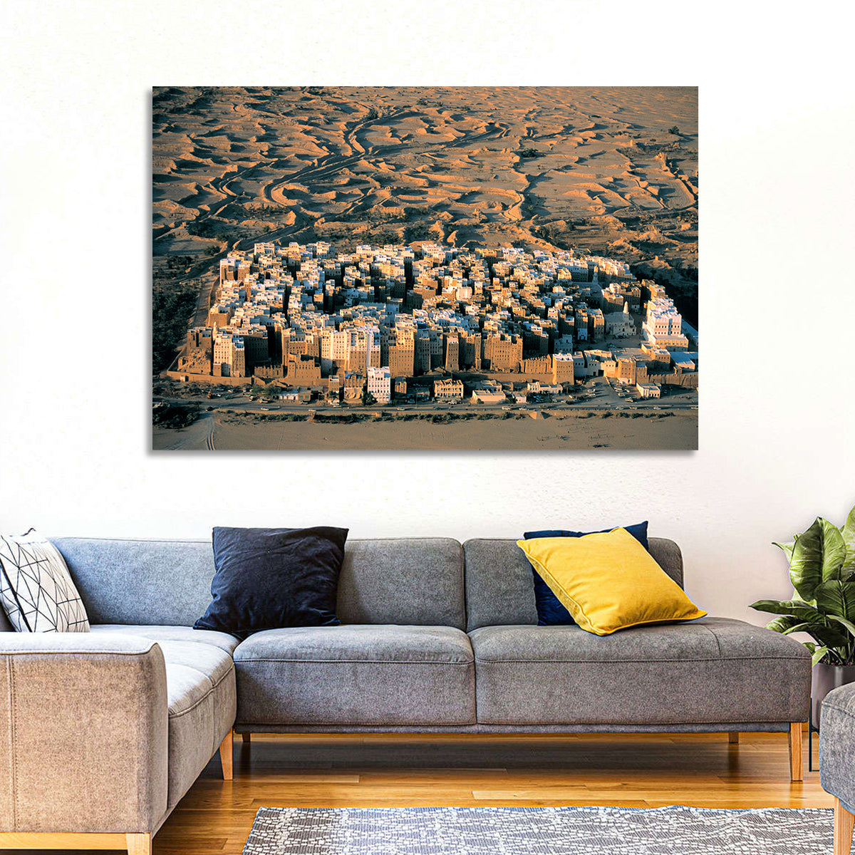 Shibam Mudbrick Cityscape Wall Art in a room, landscape