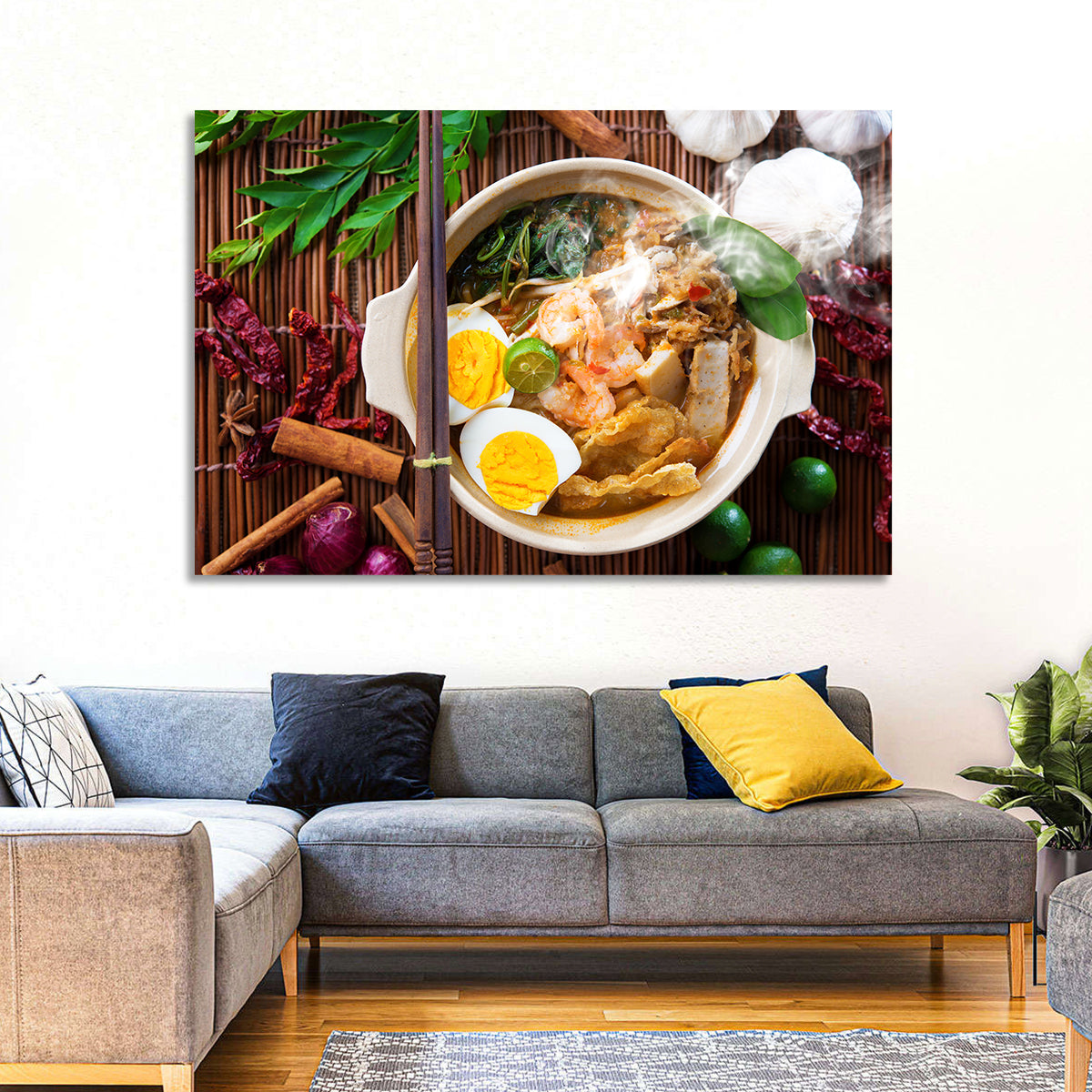 Malaysian Prawn Mee Bowl Wall Art in a room, landscape