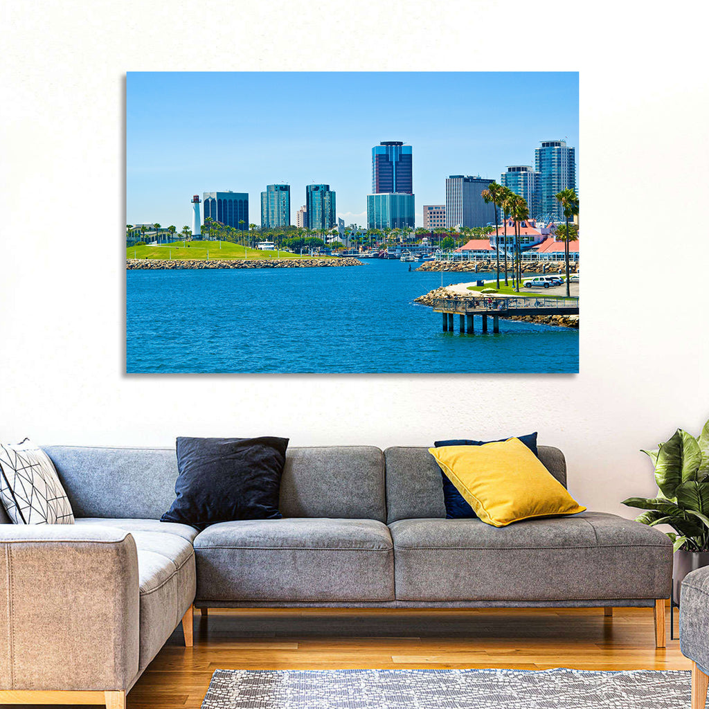 Long Beach Rainbow Harbor Skyline Wall Art