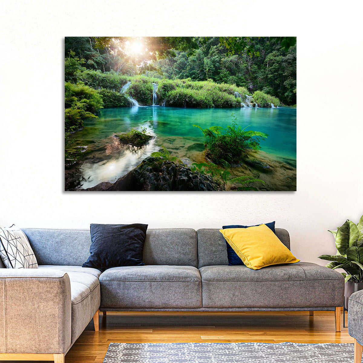 Semuc Champey Turquoise Pools Wall Art in a room, landscape
