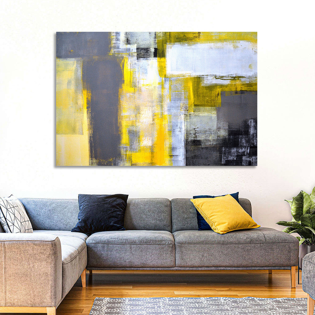 Yellow and Gray Color Block Abstract Wall Art