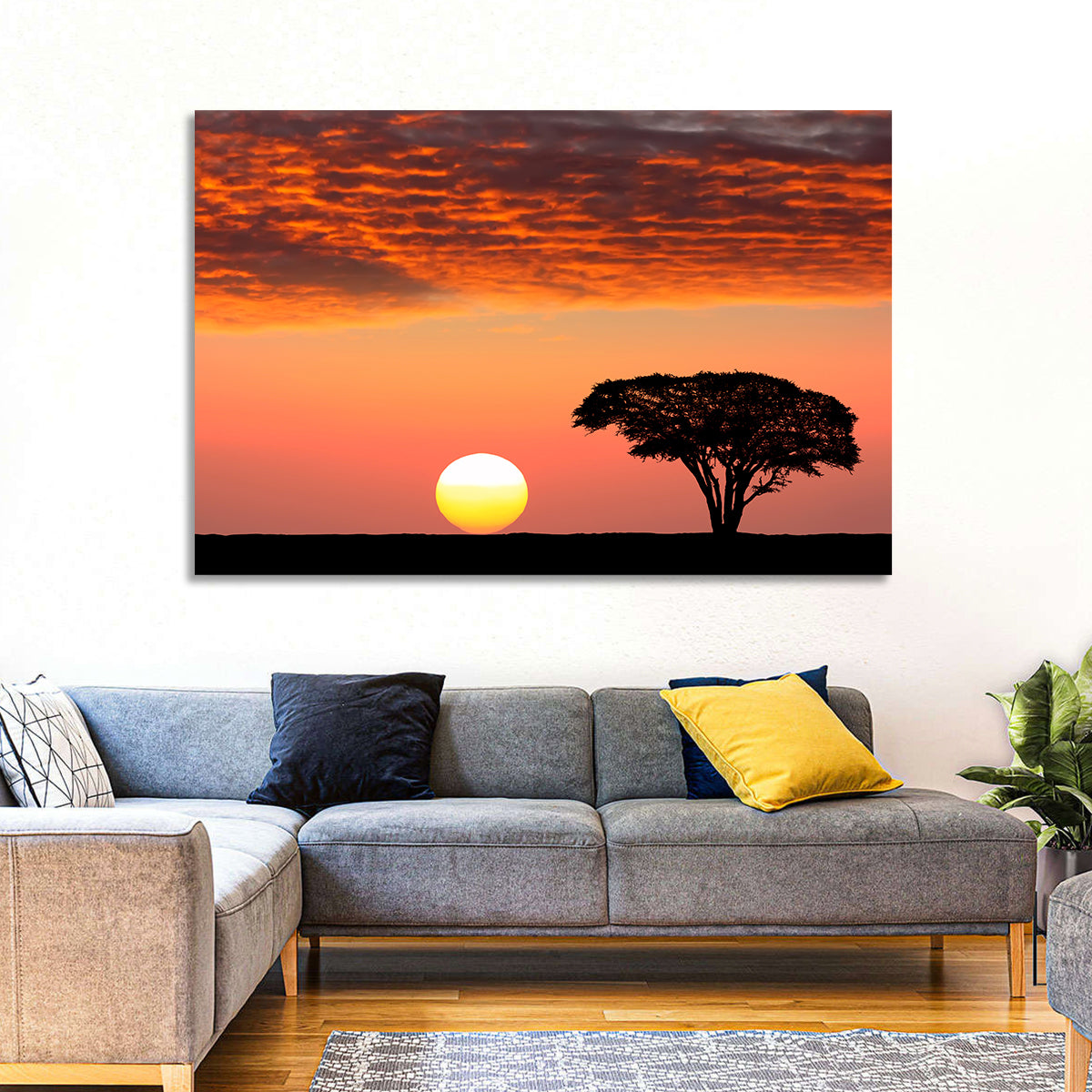 Serengeti Sunset Silhouette Wall Art
