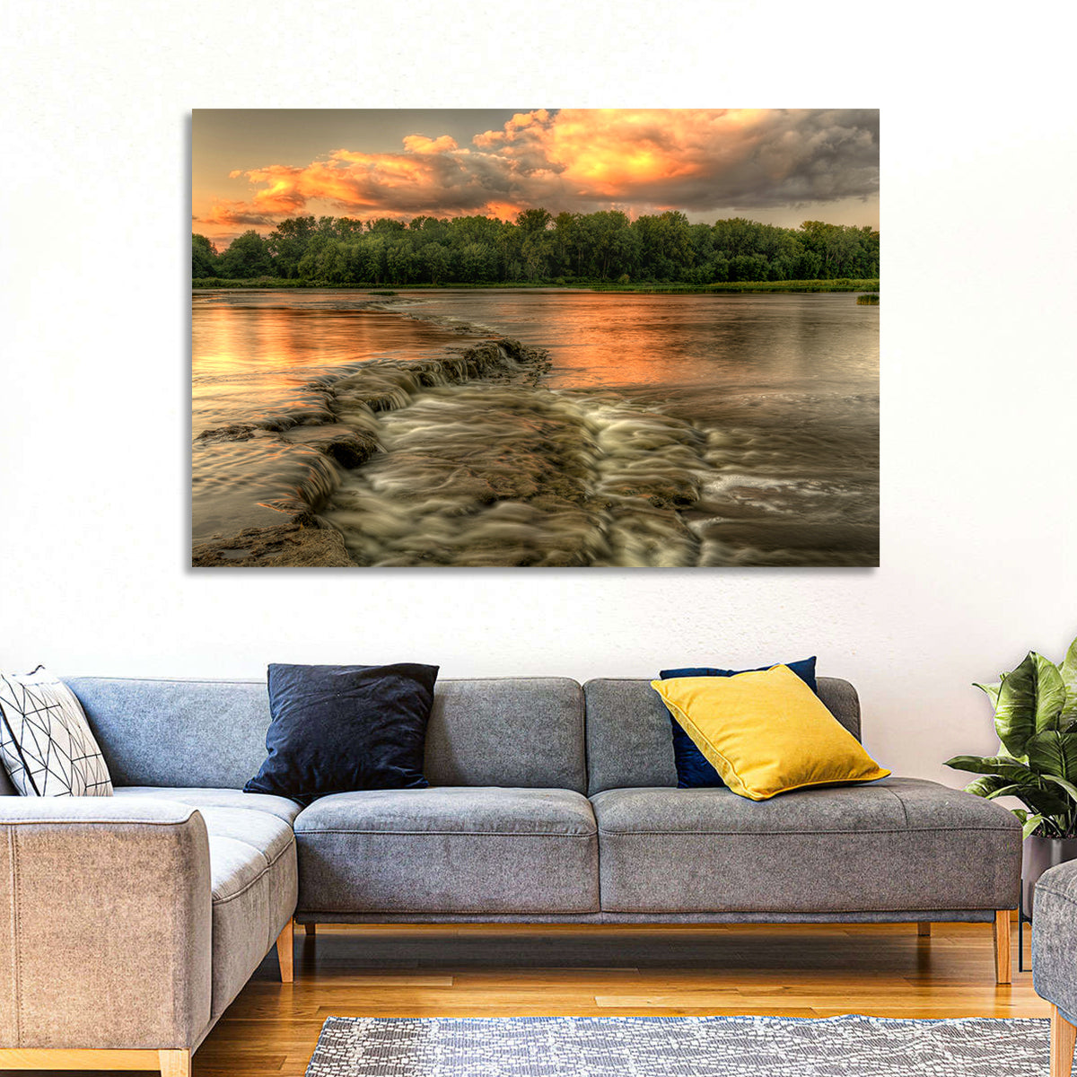 Maumee River Sunset Wall Art in a room, landscape