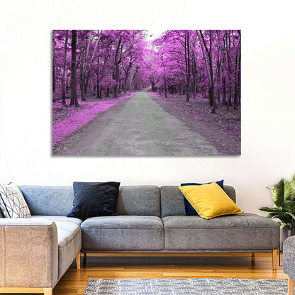 Magenta Autumn Forest Road Wall Art