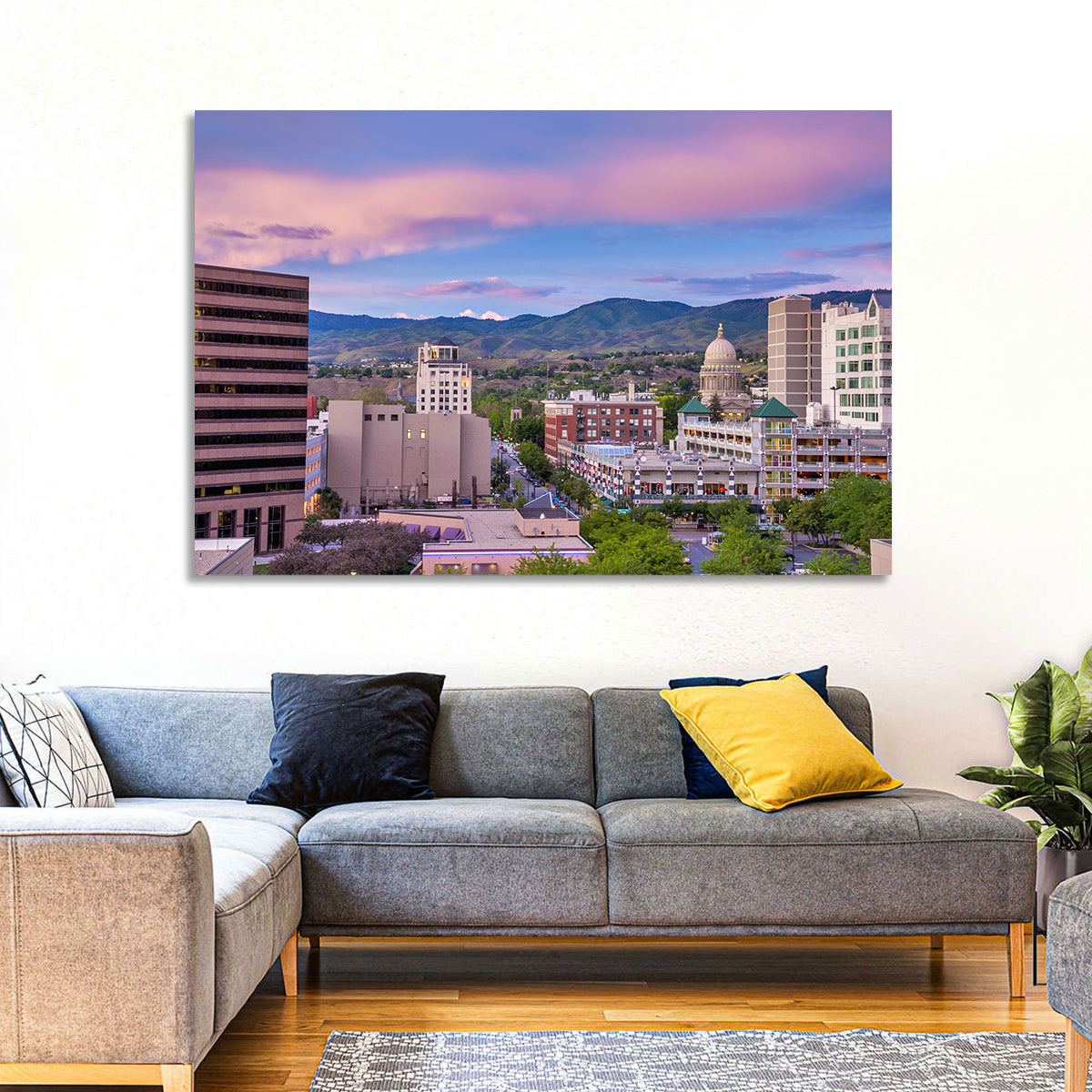 Boise Downtown at Golden Hour Wall Art in a room, landscape